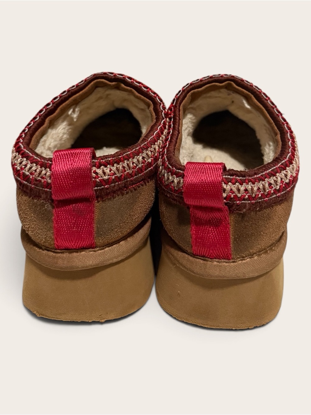 UGG Kids Chestnut Suede Slip-On Clog with Red Accent Collar - Picture 4 of 9